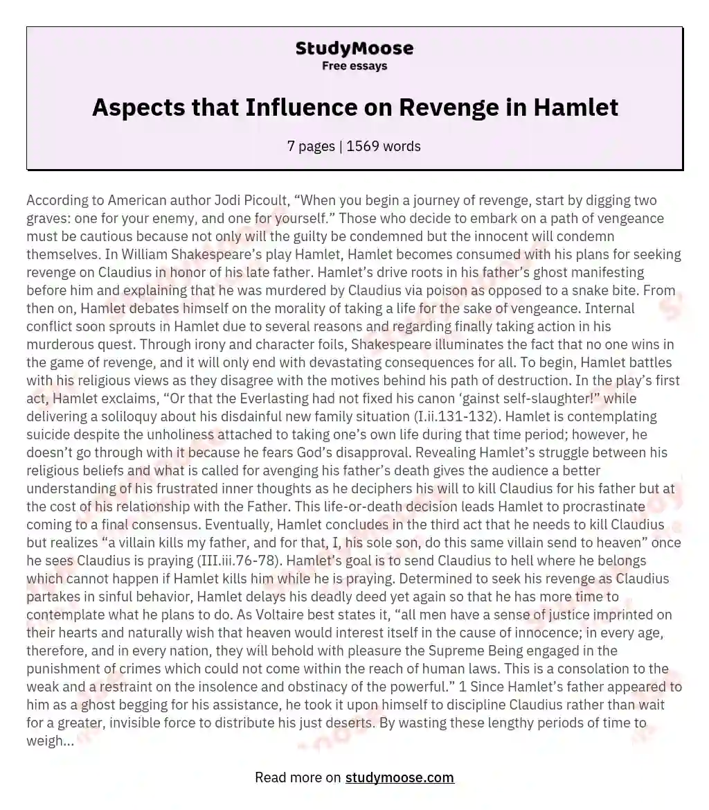 Aspects that Influence on Revenge in Hamlet essay