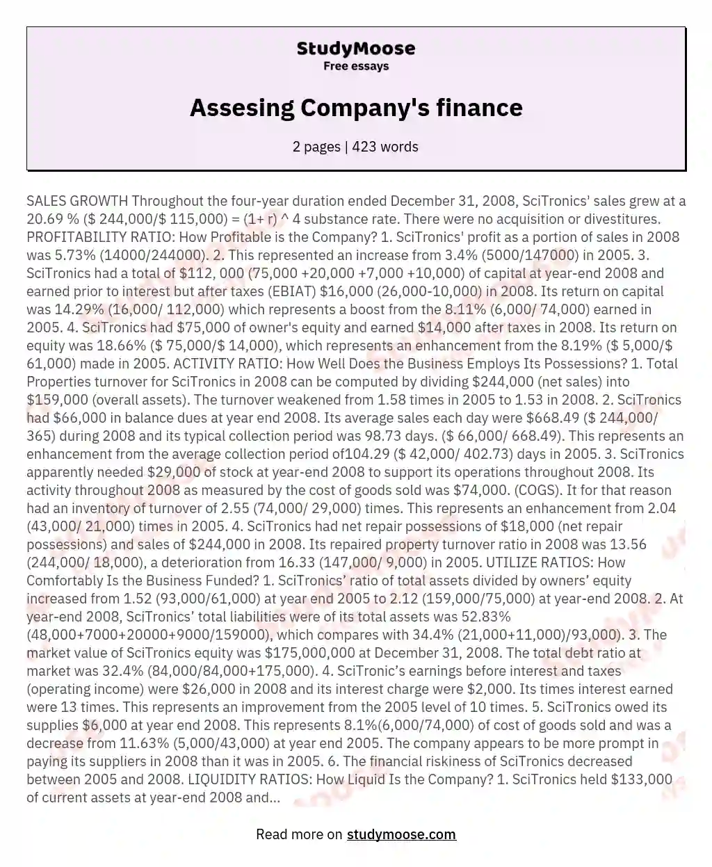 Assesing Company's finance essay