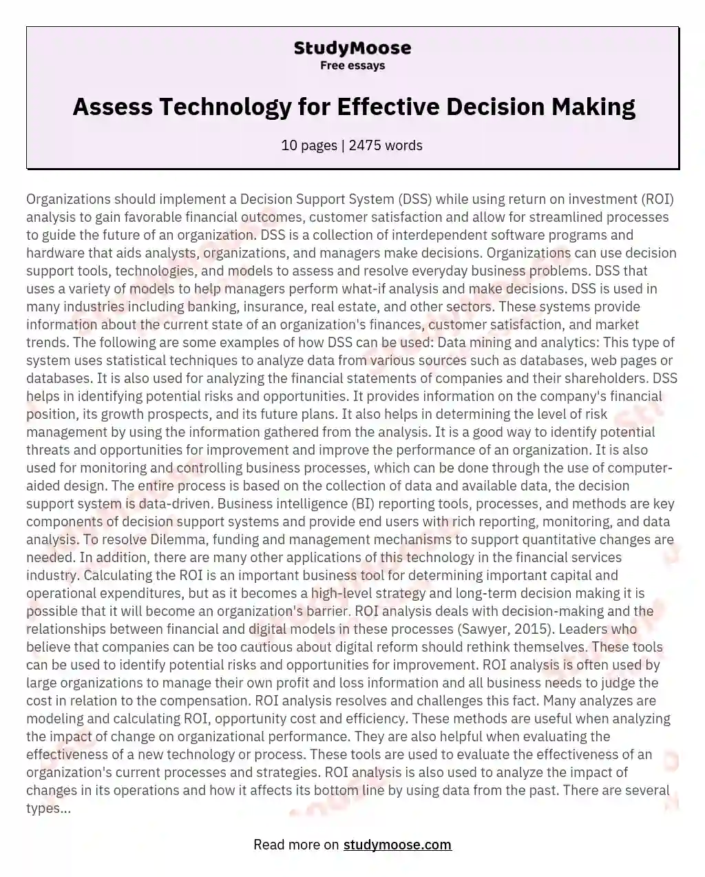 Assess Technology for Effective Decision Making essay