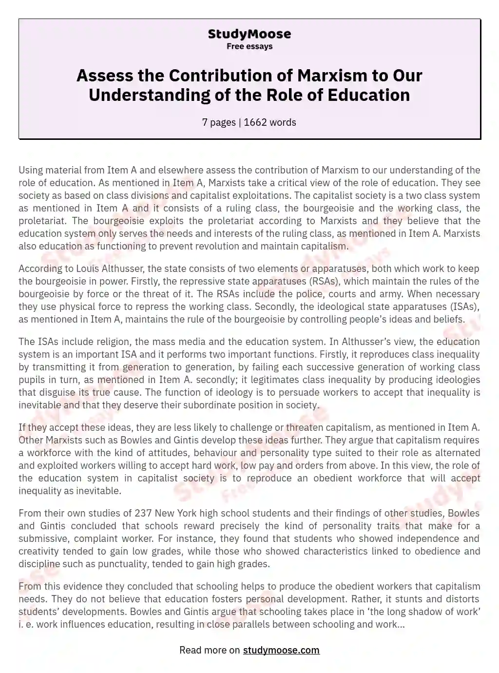 marxism and education essay