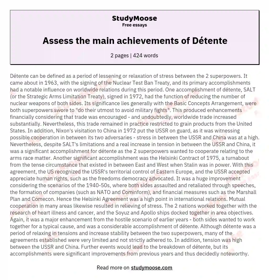 Assess the main achievements of Détente