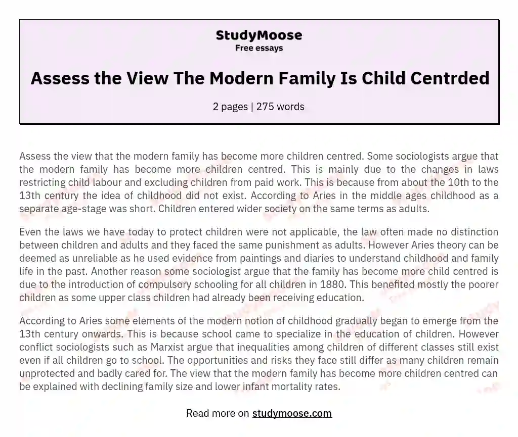 Assess the View The Modern Family Is Child Centrded