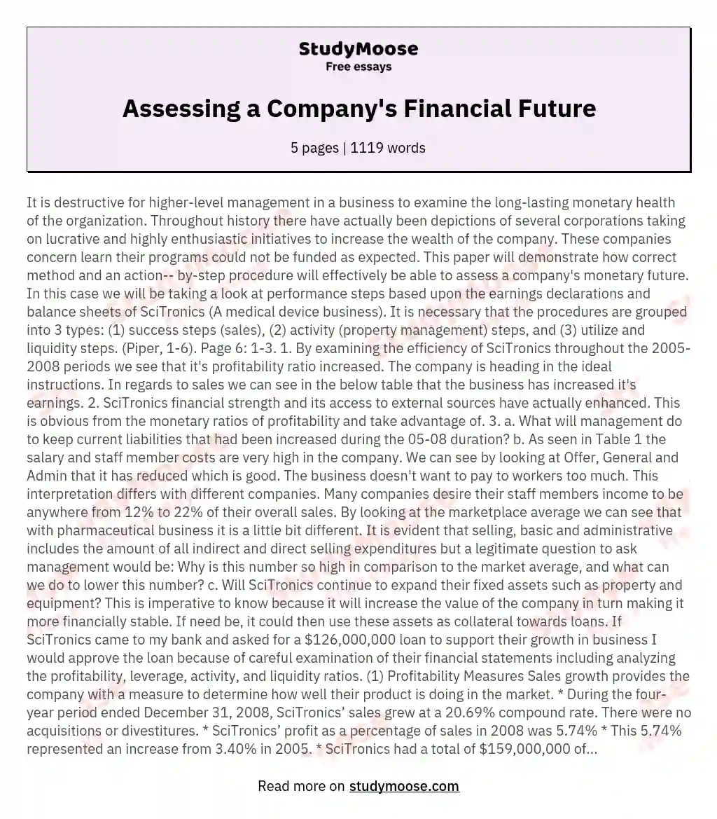 Assessing a Company's Financial Future essay