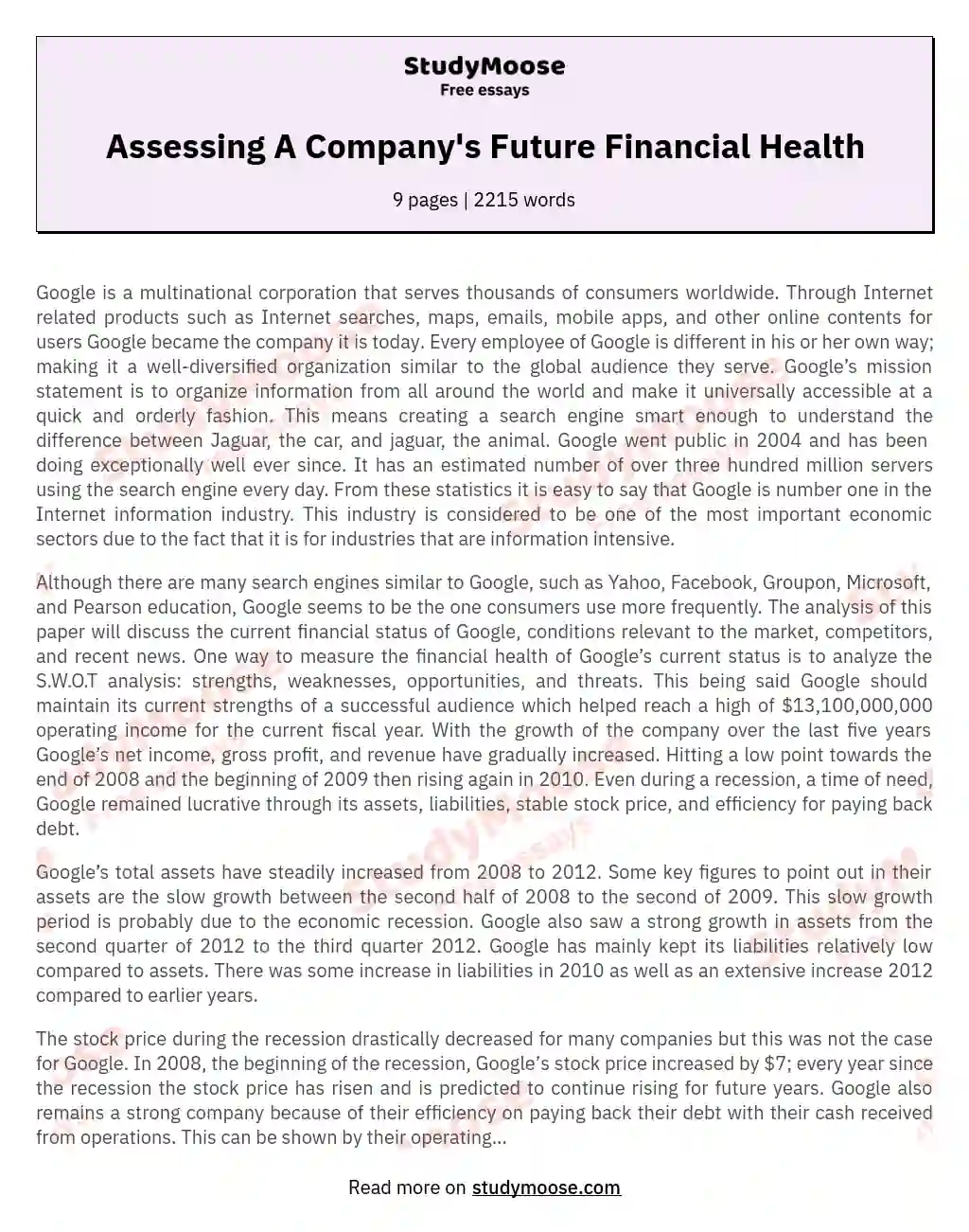 Assessing A Company's Future Financial Health