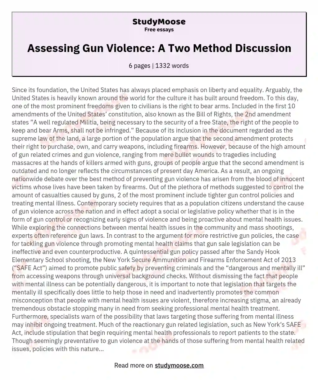 Assessing Gun Violence: A Two Method Discussion essay