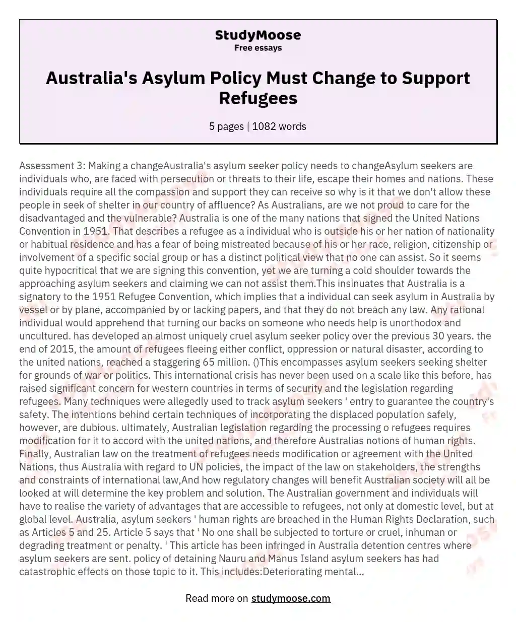 Australia's Asylum Policy Must Change to Support Refugees essay