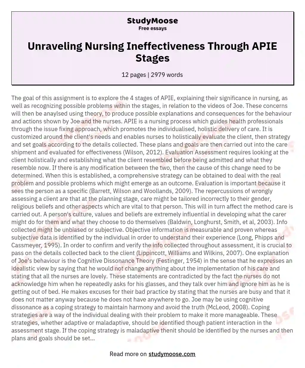 Unraveling Nursing Ineffectiveness Through APIE Stages essay