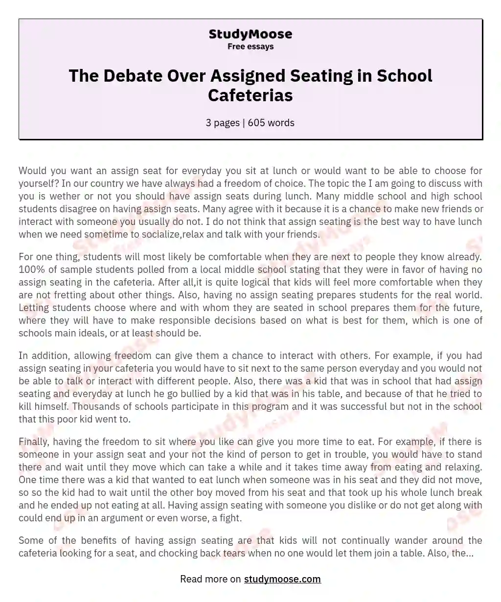 The Debate Over Assigned Seating in School Cafeterias essay