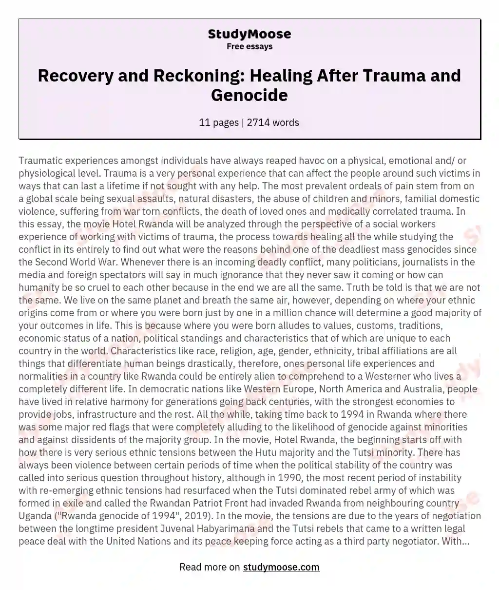 Recovery and Reckoning: Healing After Trauma and Genocide essay
