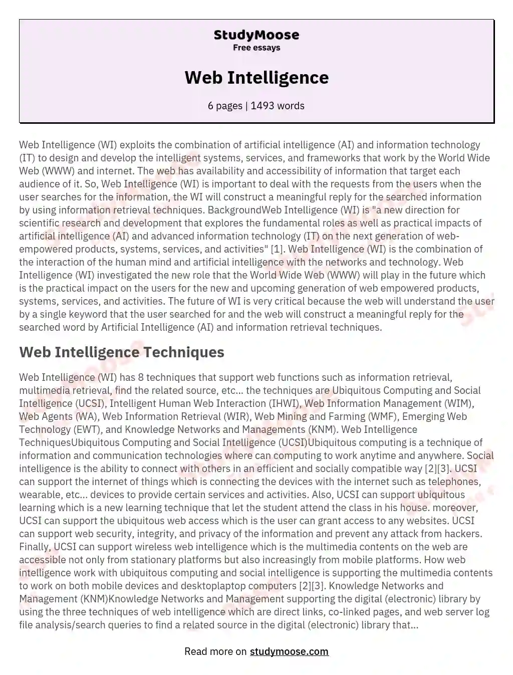 Web Intelligence essay