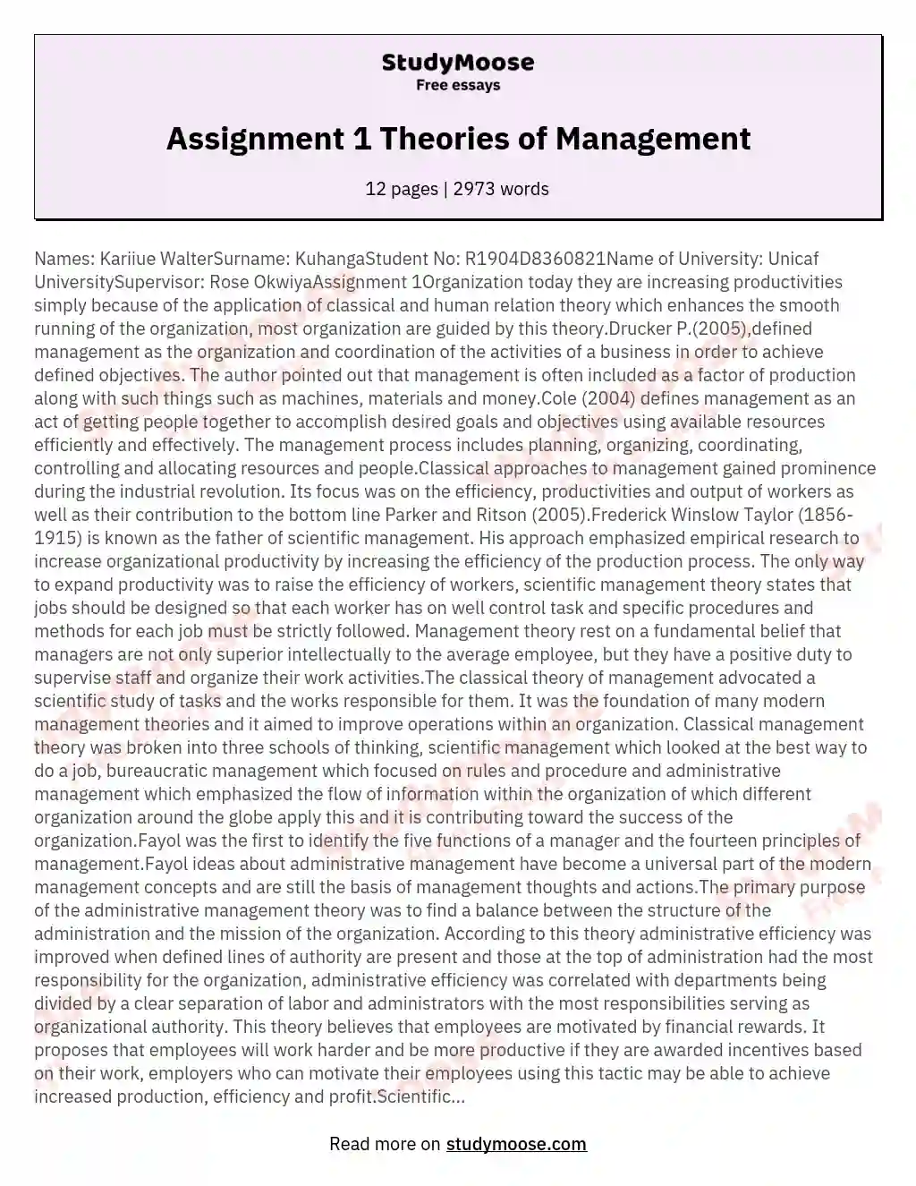 management theories essay questions