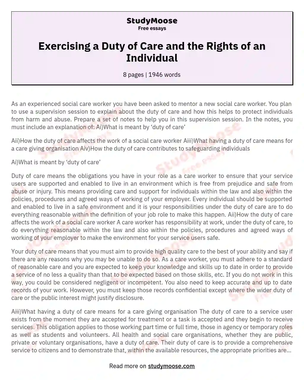 Exercising a Duty of Care and the Rights of an Individual