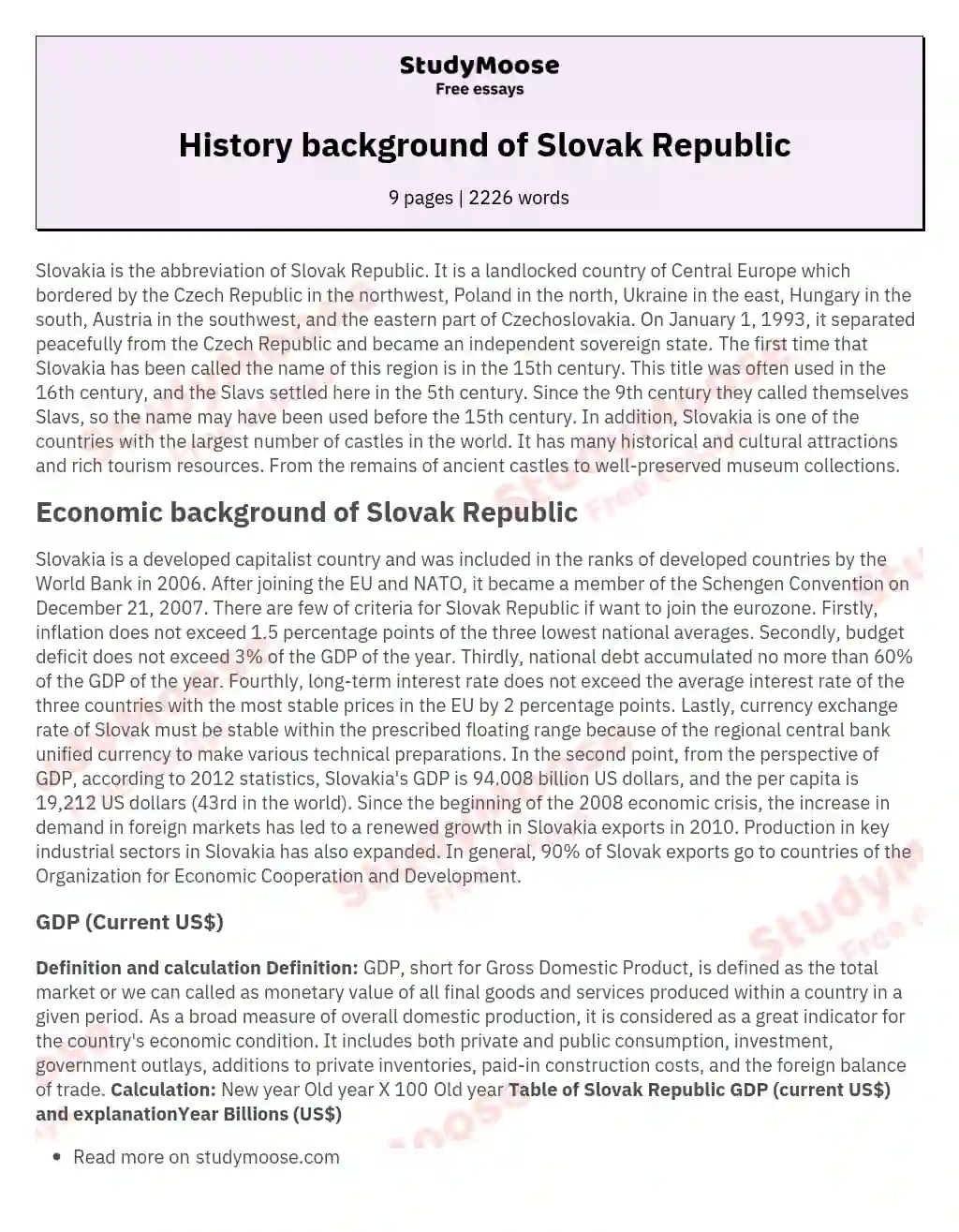  History background of Slovak Republic essay