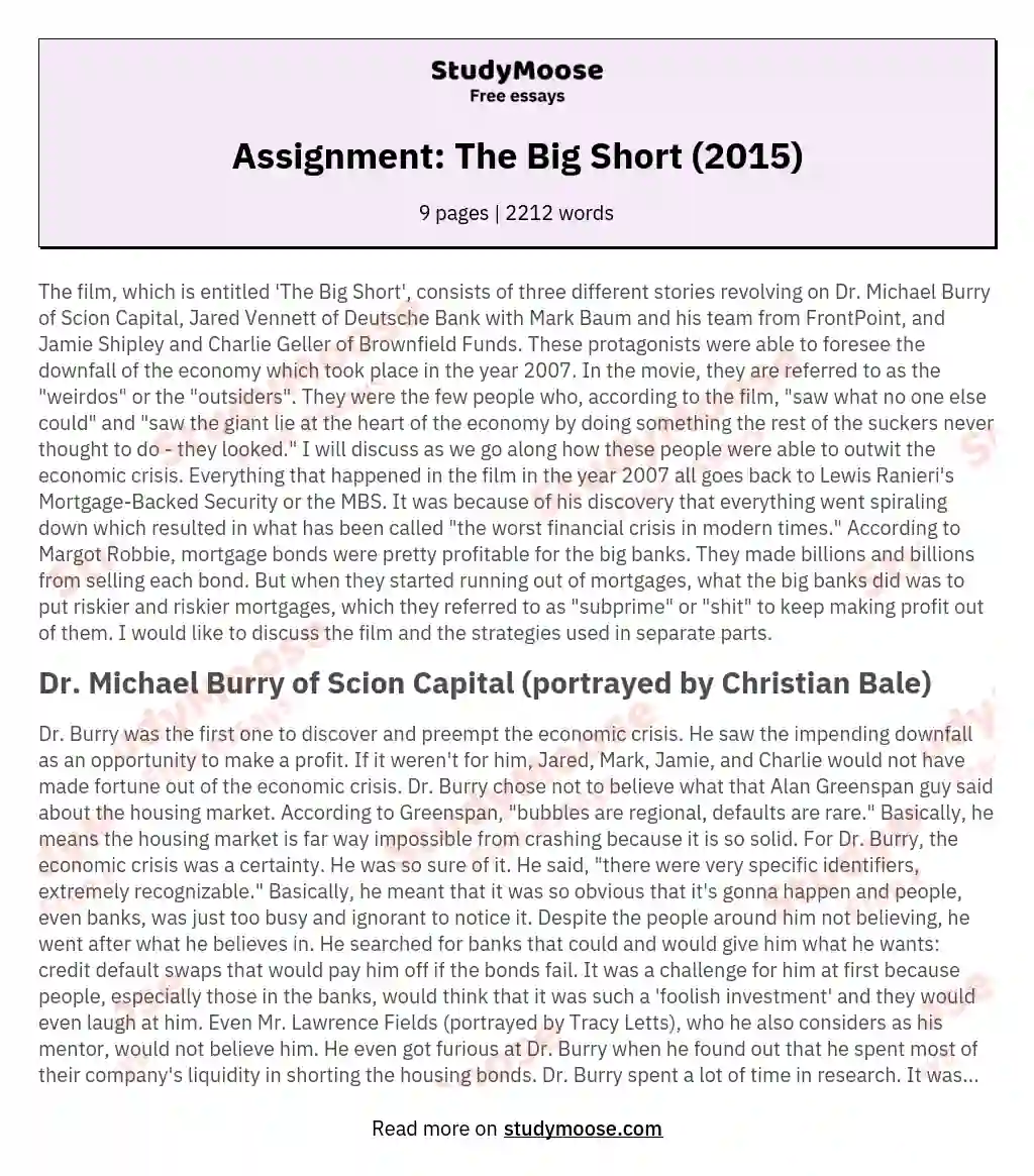 Assignment: The Big Short (2015)