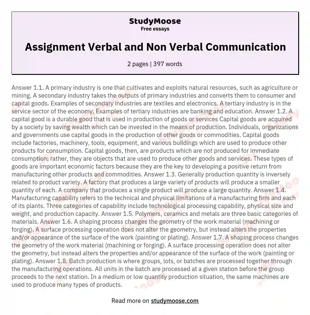 Assignment Verbal and Non Verbal Communication