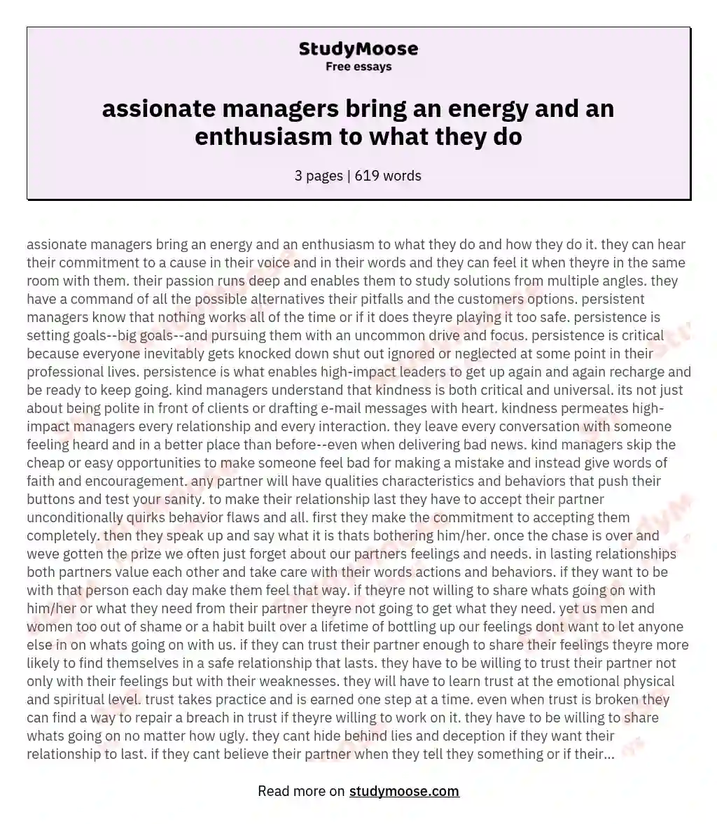 assionate managers bring an energy and an enthusiasm to what they do