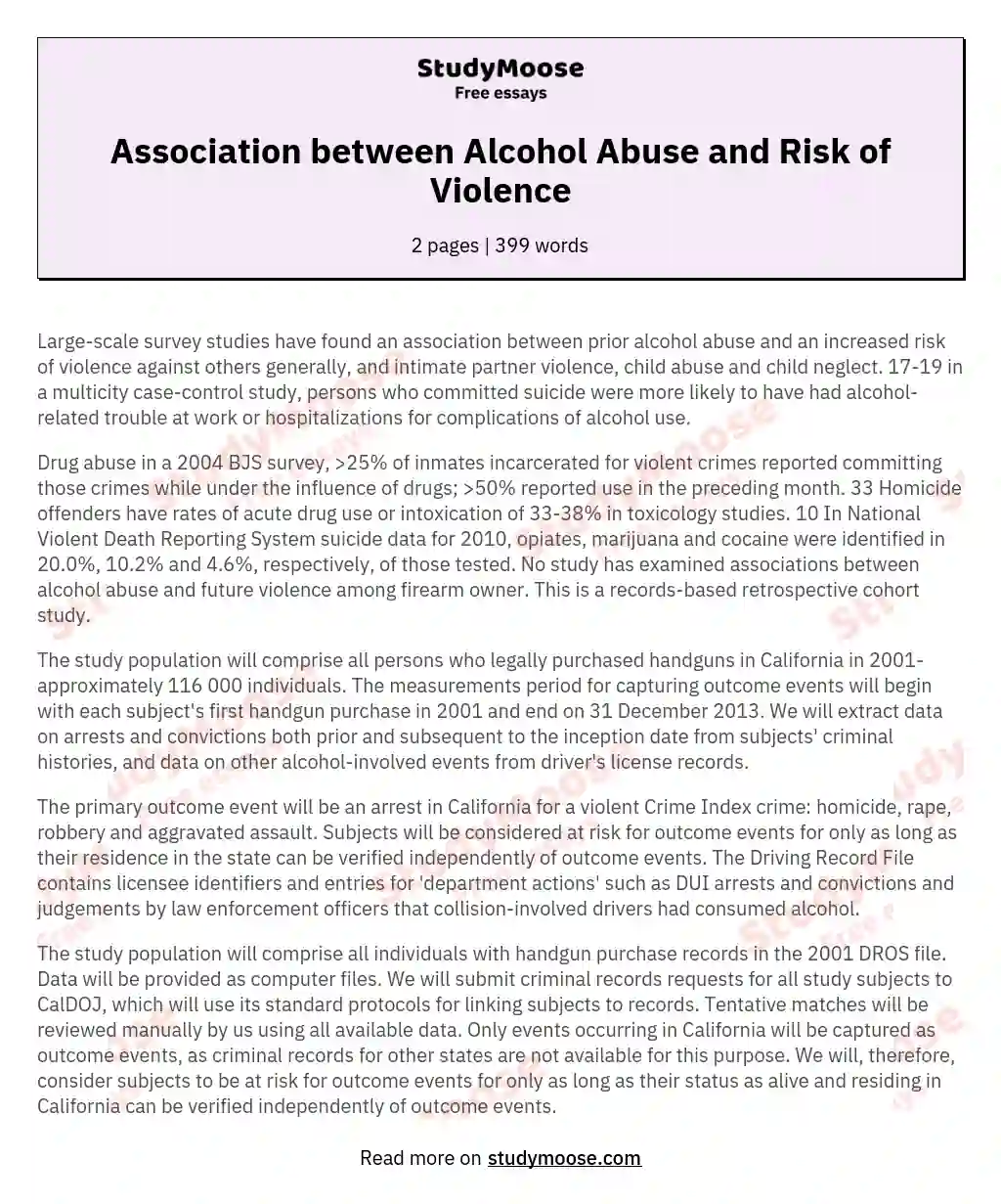 Association between Alcohol Abuse and Risk of Violence