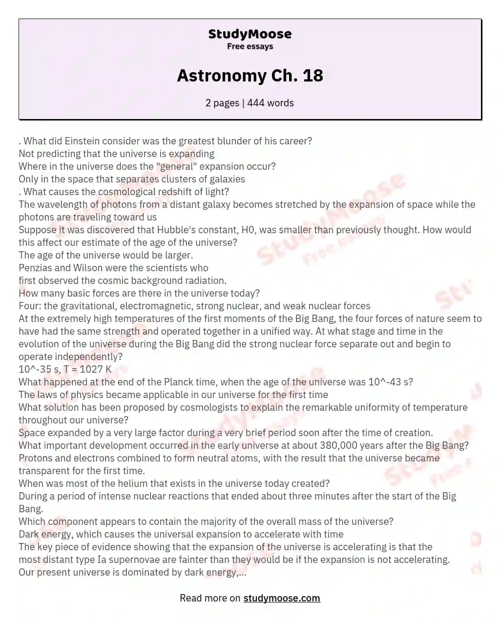 Astronomy Ch. 18 essay