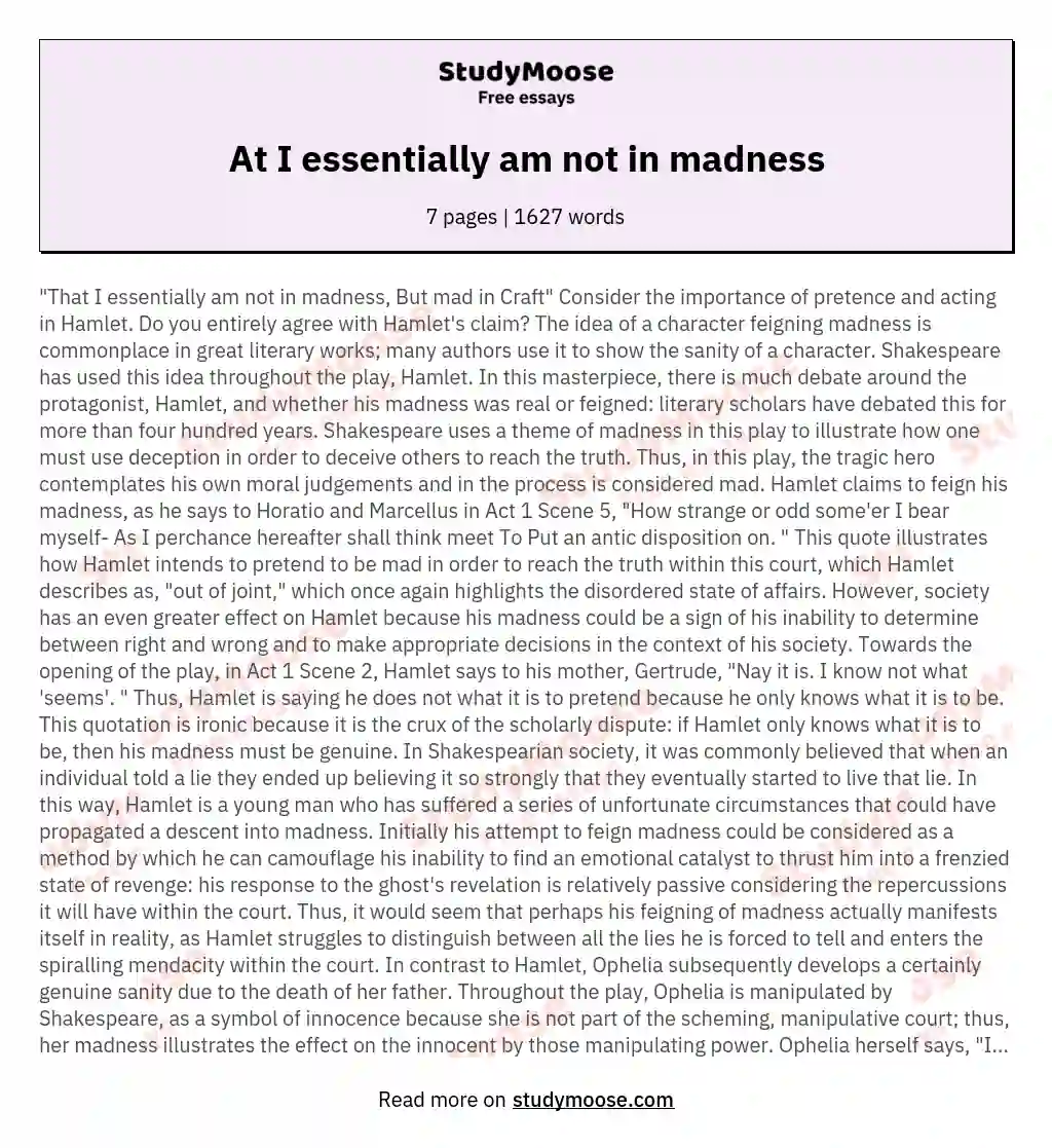 At I essentially am not in madness essay