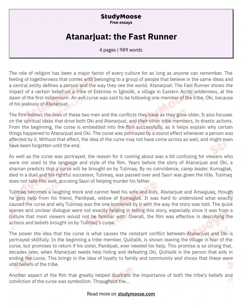 Atanarjuat: the Fast Runner essay