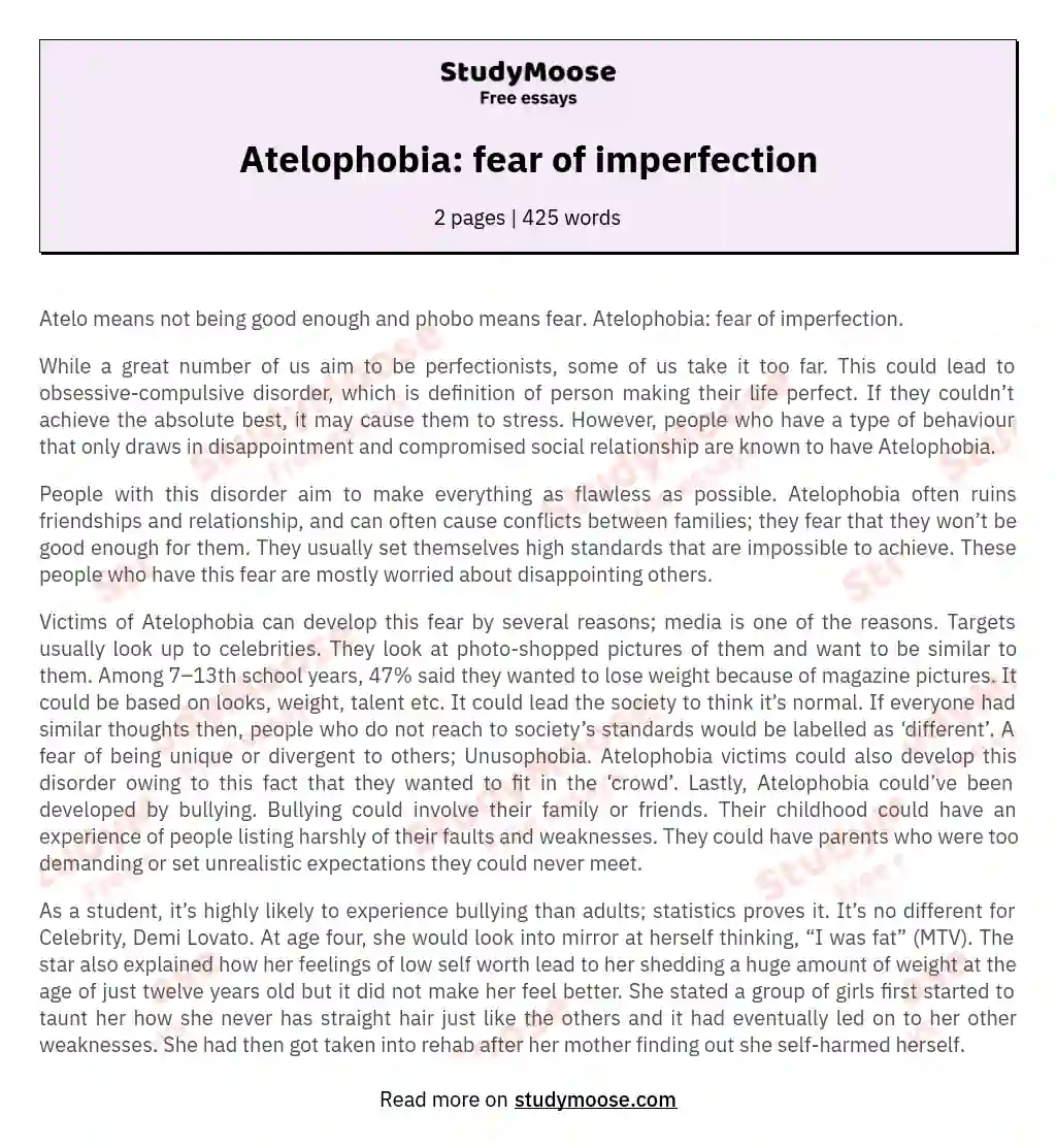 Atelophobia: fear of imperfection essay