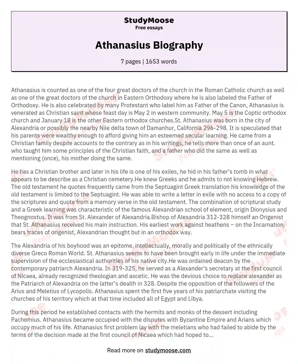 Athanasius Biography essay