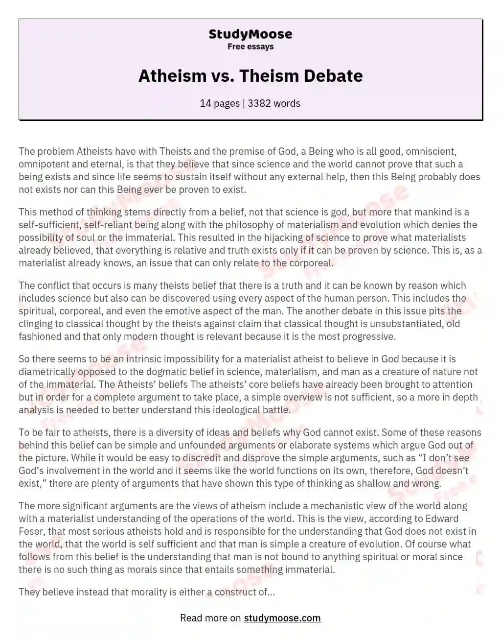 Atheism vs. Theism Debate essay