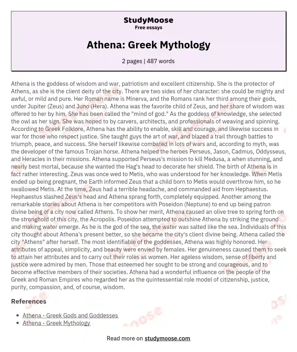 Athena: Greek Mythology essay
