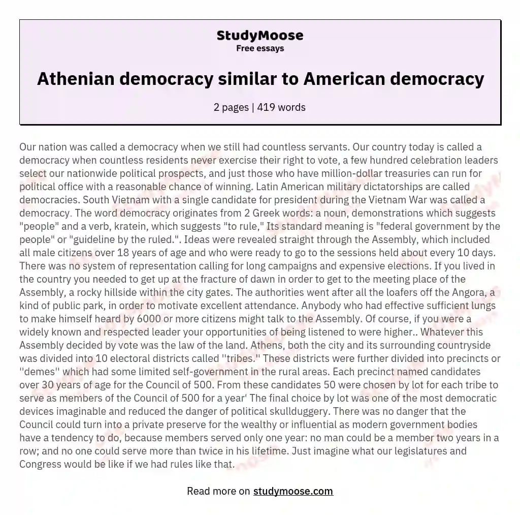 Athenian democracy similar to American democracy