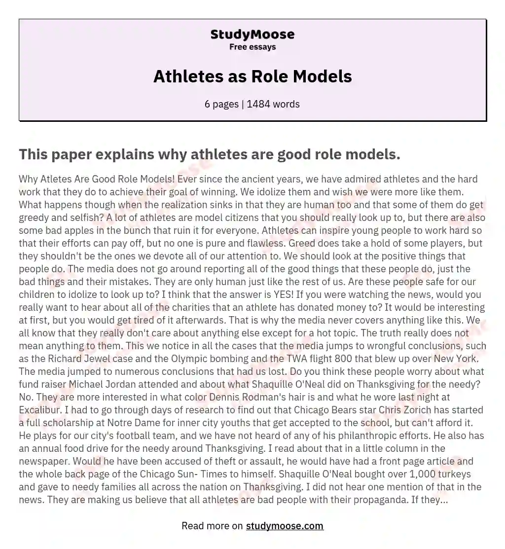 Реферат: Are Athletes Role Models Essay Research Paper