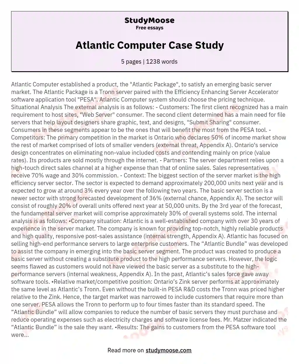 Atlantic Computer Case Study essay
