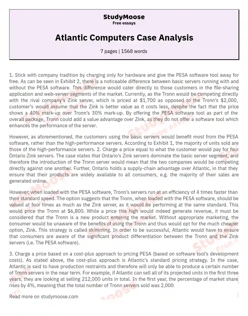 Atlantic Computers Case Analysis essay