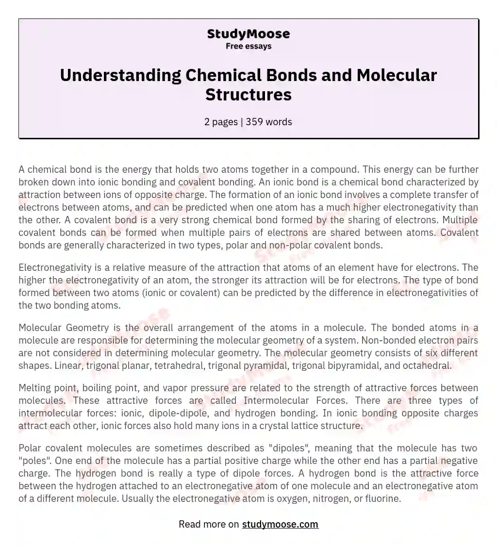 Understanding Chemical Bonds and Molecular Structures essay