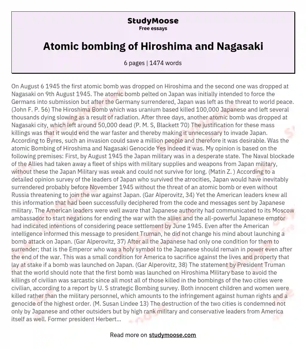 Atomic bombing of Hiroshima and Nagasaki essay