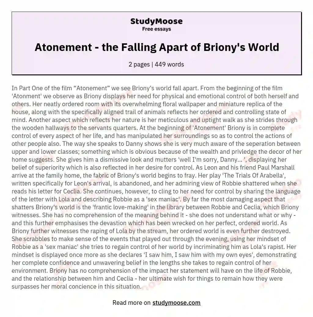 Atonement - the Falling Apart of Briony's World essay