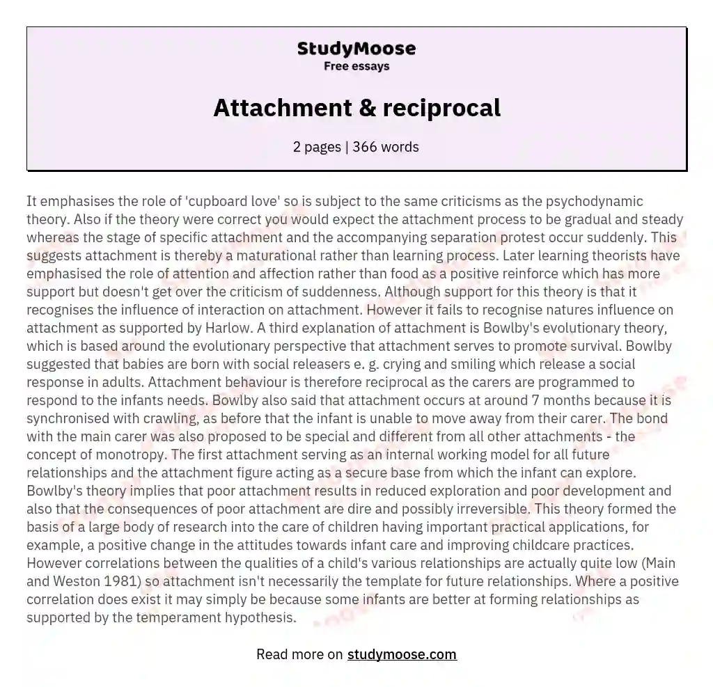 Attachment &amp; reciprocal essay