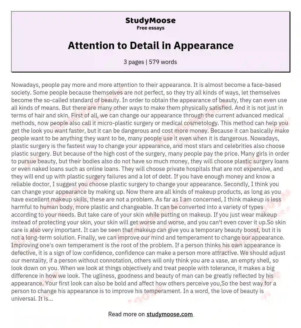 Attention to Detail in Appearance essay