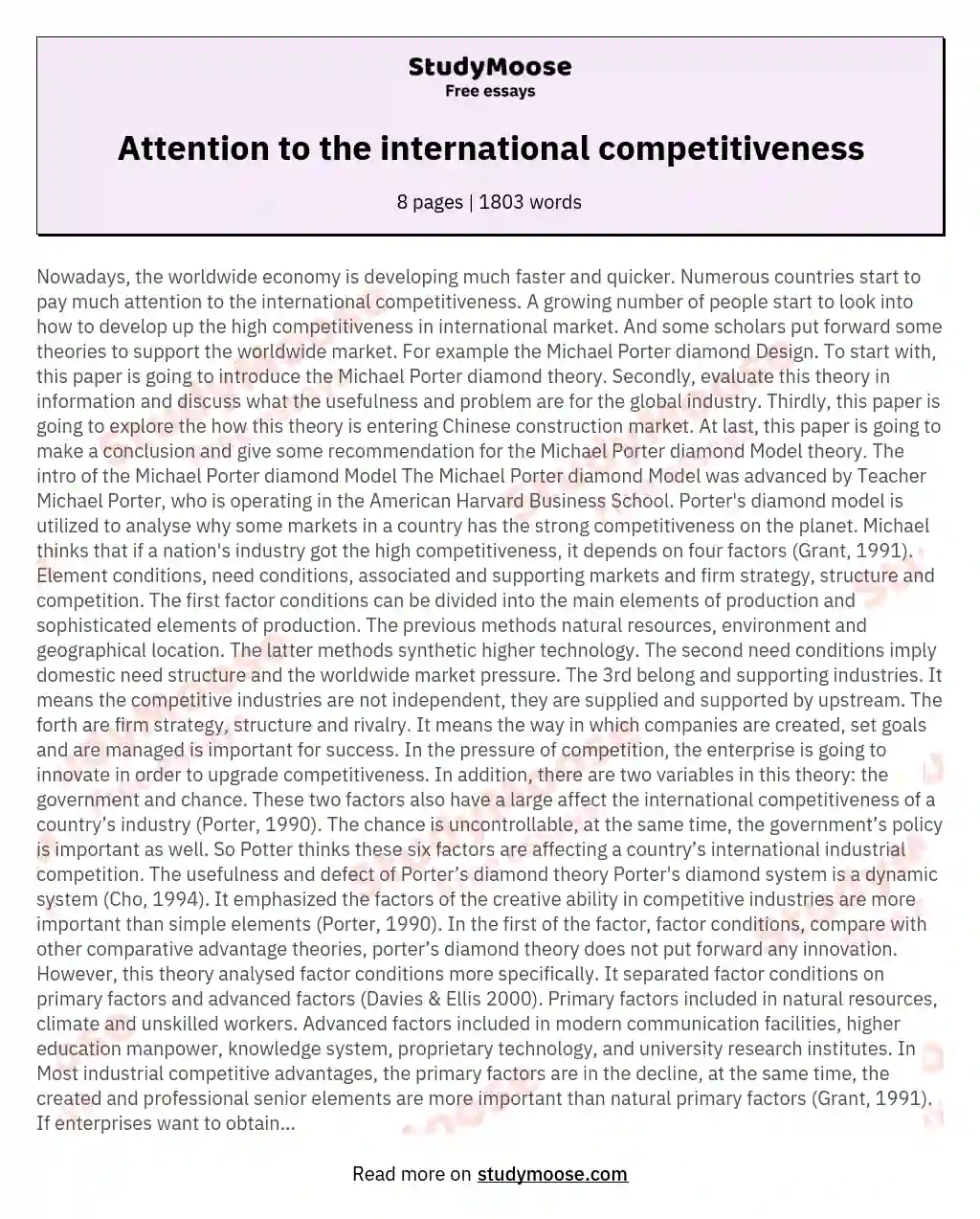 Attention to the international competitiveness essay