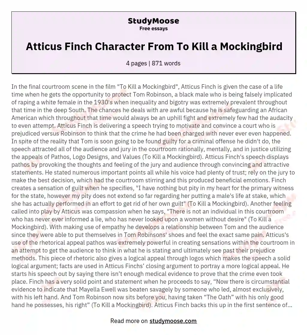 Atticus Finch Character From To Kill a Mockingbird