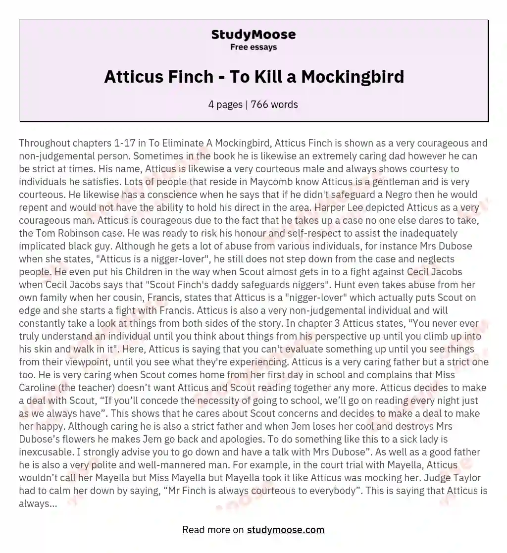 Atticus Finch - To Kill a Mockingbird essay