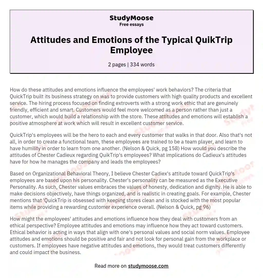 Attitudes and Emotions of the Typical QuikTrip Employee essay