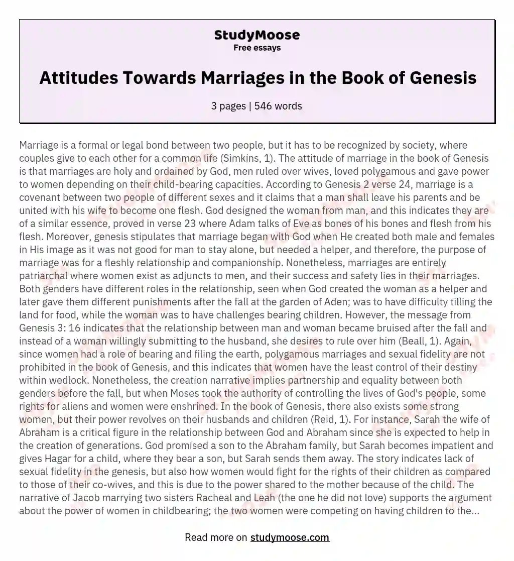 Attitudes Towards Marriages in the Book of Genesis essay