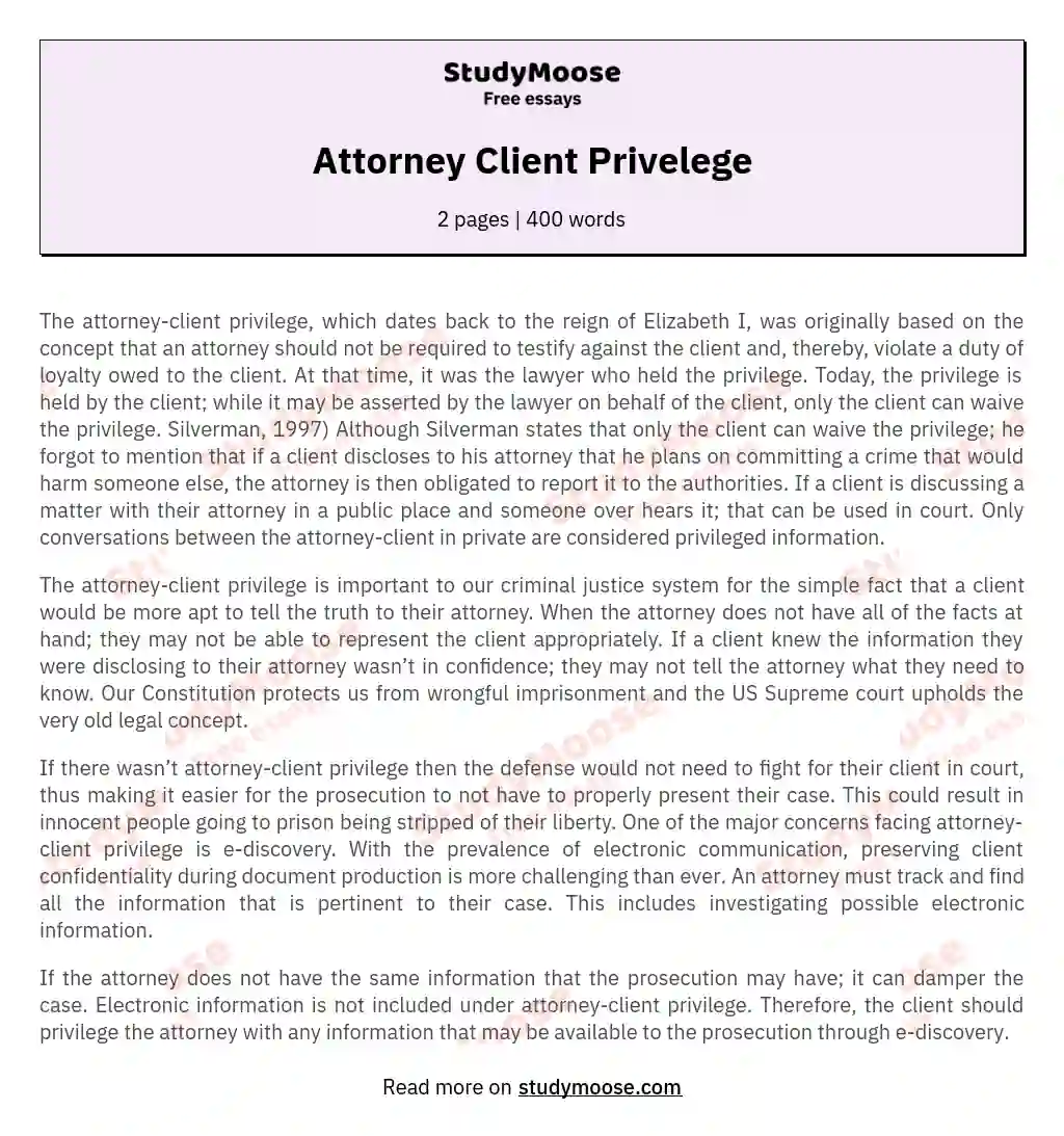 Attorney Client Privelege essay