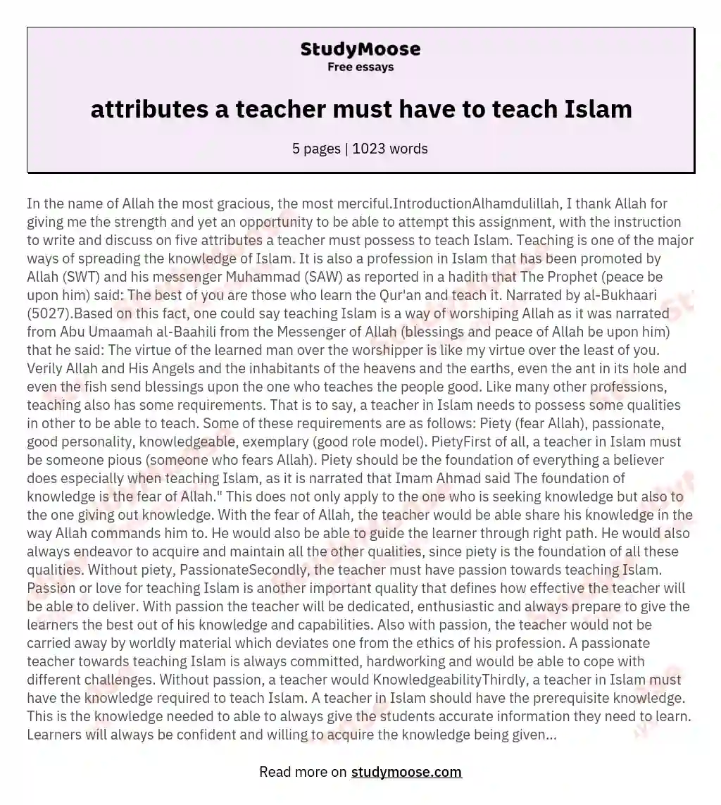 attributes a teacher must have to teach Islam