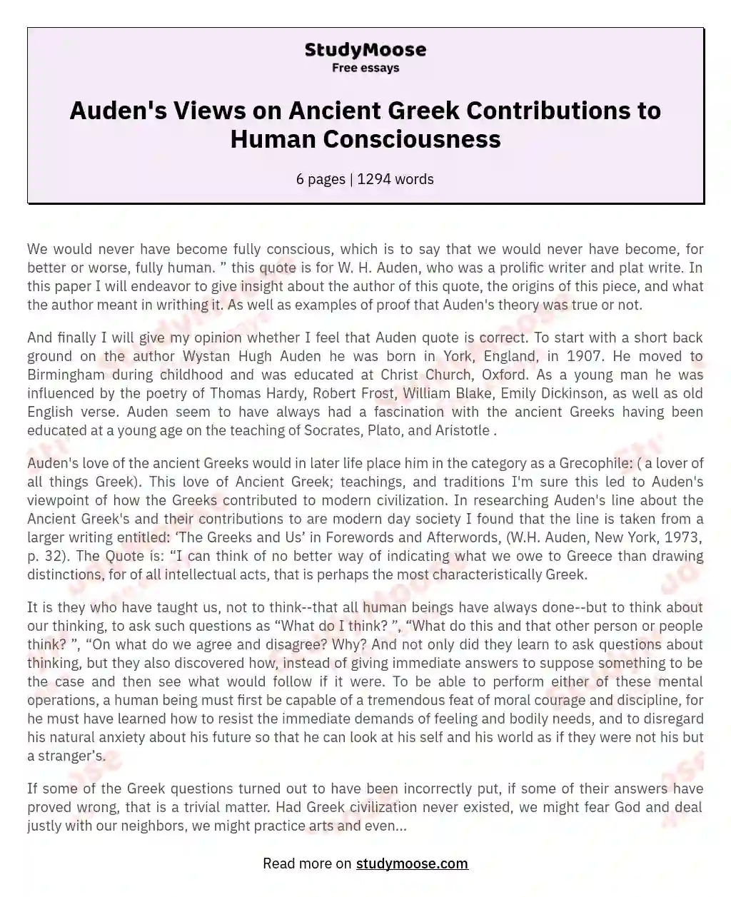 Auden an the Greeks