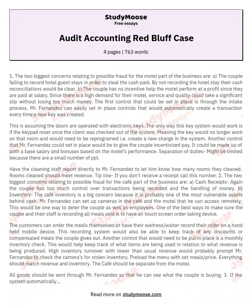 Audit Accounting Red Bluff Case essay