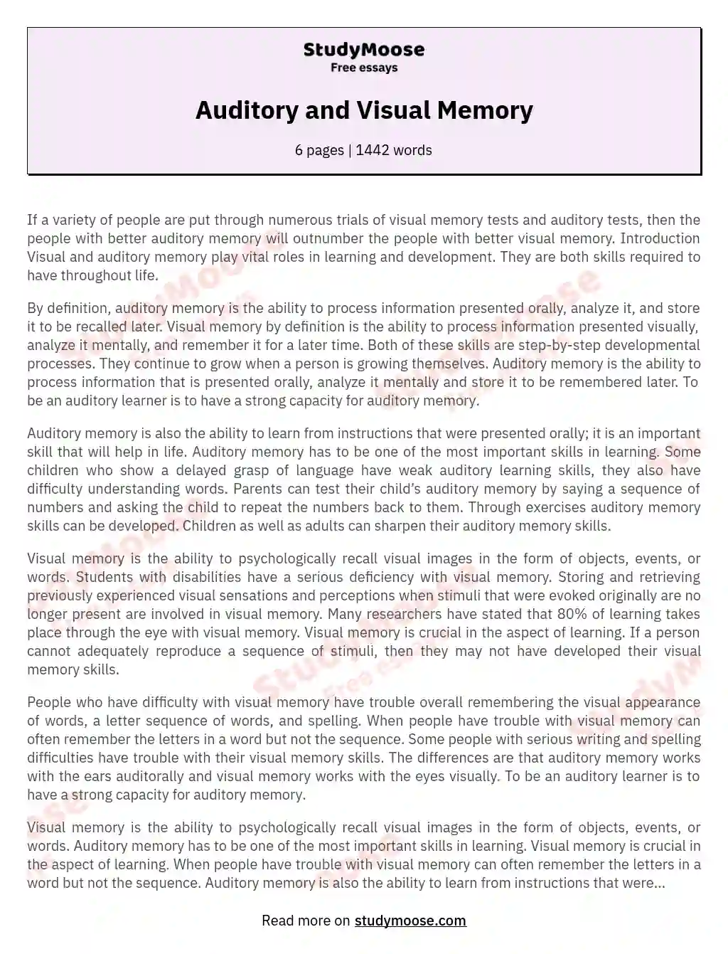 Auditory and Visual Memory essay