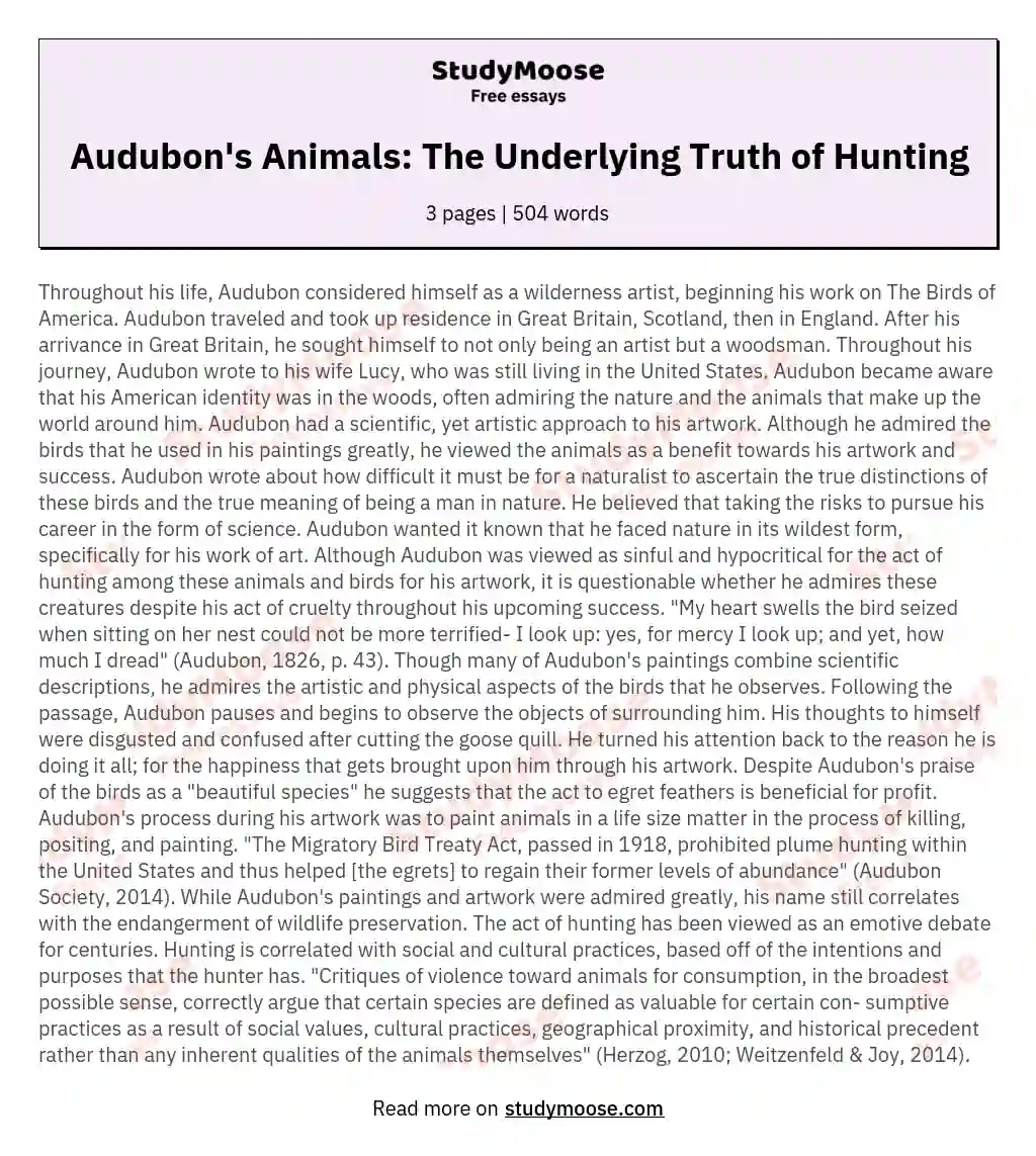 Audubon's Animals: The Underlying Truth of Hunting essay