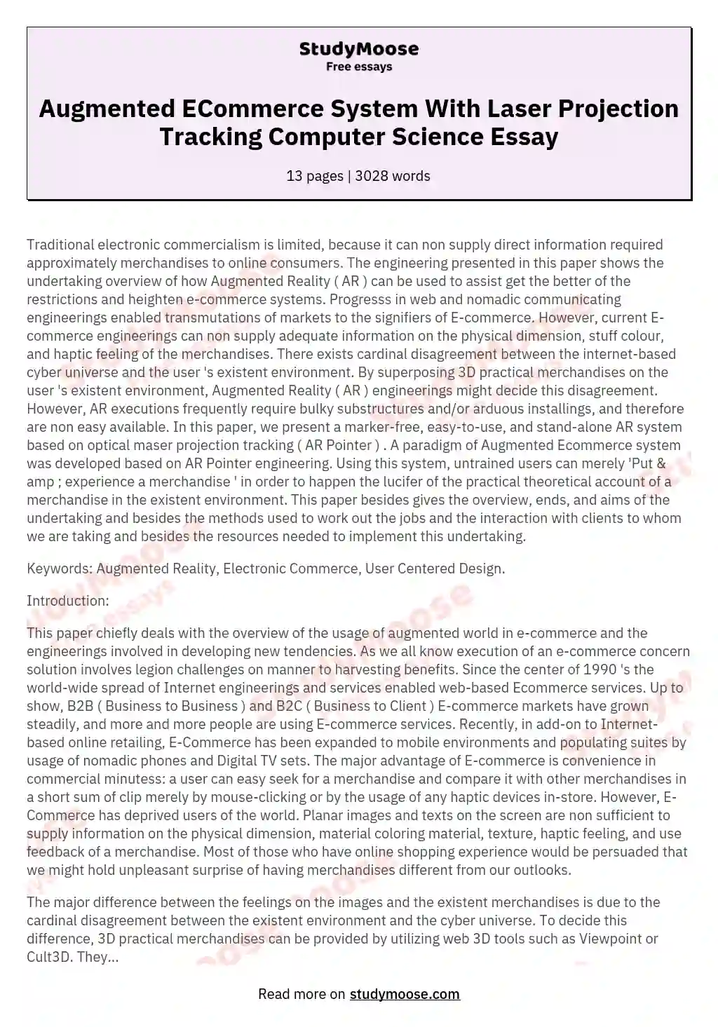 Augmented ECommerce System With Laser Projection Tracking Computer Science Essay