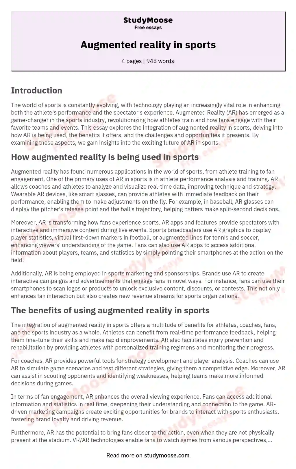 Augmented reality in sports essay